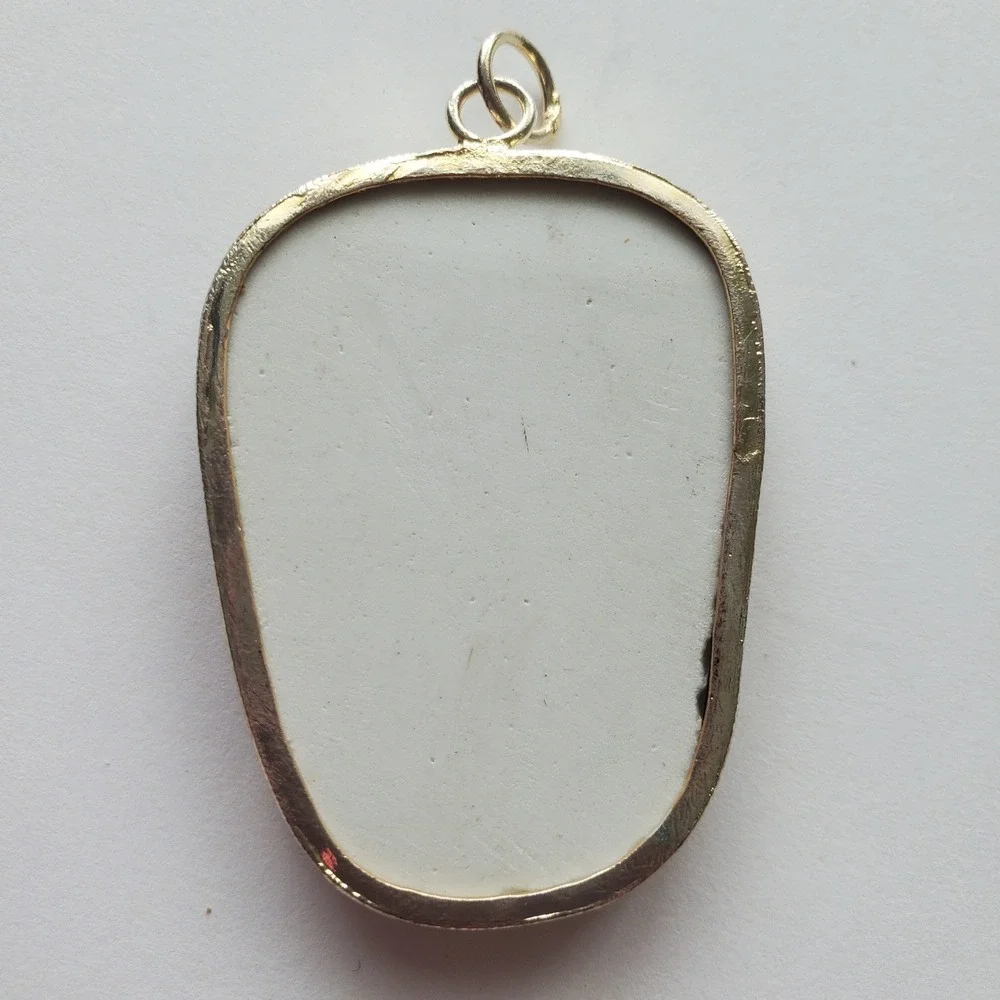 Floral Flourish‎ Chinoiserie Pendant Pink Blue Porcelain Pottery Shard Jewelry
